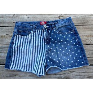 DICKIES Stars & Stripes Print 5-Pocket Shorts Frayed‎ Hem y2k Look Sz 30 g1